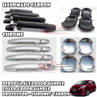 Perodua Alza Door Handle Cover and Door Handle Protector - Handmade Carbon / Chrome - 1set / 4pcs
