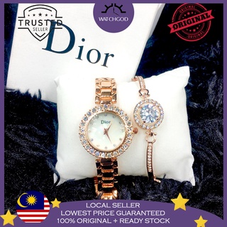 [FREE BRACELET & BOX] DlOR Rhinestone Bracelet Crystal Giftset Rose Gold Women Ladies Watch Jam Tangan Wanita Perempuan