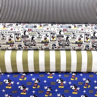 Kain Canvas Cotton / Heavy Cotton Bidang 60” Corak Mickey Jalur Belang | Thick Canvas Cotton Fabric for Tote Bag Kusyen