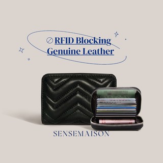 Card Holders Women Genuine Leather Short Wallet Zip Coin Purses Classic Black Large Capacity 卡包女 Card Wallet