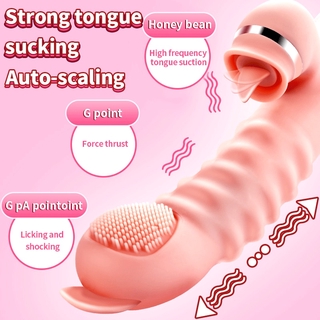 Safe Silicone Dildos Vibrator Realistic Tongue Licking Vibration Telescopic Rabbit Vibrator G Spot Stimulator Sex Toys