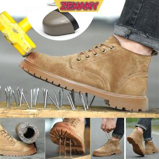 ZENANY leather safety boots high top soft soles anti-smashing anti-piercing labor shoes work steel toe