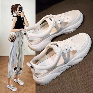 Korea Japanese Korean Style Harajuku Canvas Sandals White Shoes women 2022 New Summer All-Match Casual Hollow Toe Cap Sports Flat Bottom Fashion
