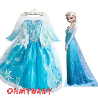 【OMB】Frozen princess Elsa Long sleeves dress costume girl kids clothing