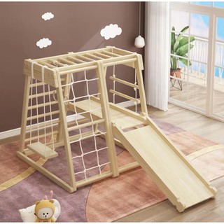 ready stock, kids fitness equipment Wooden Climbing slide Frame Indoor wooden Playground Playgym Slide Swing