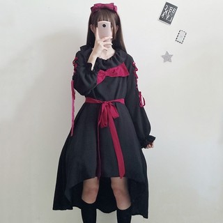 ♣✱Gothic wind diablo series women's harajuku Japanese girl lolita antique dress black secondary yuan soft sister