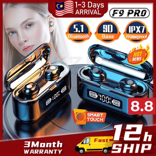 Bluetooth Earphone Stereo Sound Headset LED Touch Control Bluetoothearphone Wireless Earbuds F9