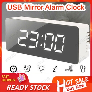 Ready Stock USB Mirror Alarm Clock,Digital Alarm Clock,Large Display LED Clock with Snooze, 12h and 24h Display,Dual USB Charging Ports