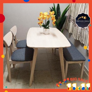 100% BUATAN MALAYSIA HOSHI DINING Set 1+2+BENCH Solid Wood Cushion Seat Furniture Home / Restaurant - Set Meja Makan (1)