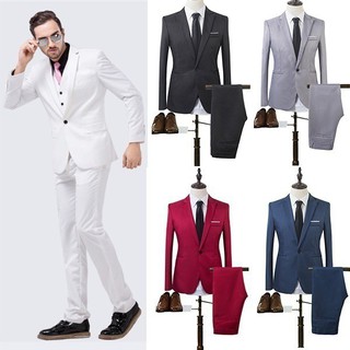 🔥Hot🔥Men's Suits 2 Piece Slim Fit Suit Jacket + Pants Set Blazer Coat + Pants