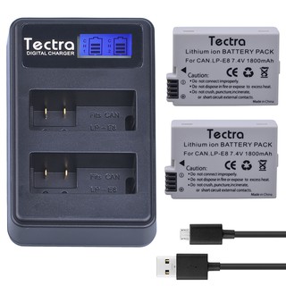 Tectra 2Pc LP-E8 LPE8 LP E8 1800mAh Li-ion Battery+ LCD USB Dual Charger for Canon EOS 550D 600D 650D 700D X4 X5 X6i X7i