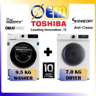 9.5KG+7KG | TOSHIBA COMBO Washer+Dryer Mesin Basuh+Mesin Pengering | TW-BK105S2M+TD-H80SEM