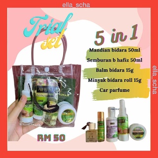 Trial Set(Mini set) Bidara Assyifa 5 In 1/Pek Jimat Mudah Travel Yg Cntik (Semburan, Mandian, Roll, Balm & Car Parfume)