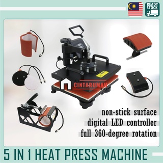 Heat Press Machine 5 In 1 Combo Digital Sublimation T Shirt Mug Transfer Printing Machine [Malaysia Seller Ready Stock]