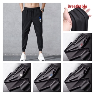 Ready Stock M-5XL Ice Silk Breathable Hole Men's Casual Trousers Beam Feet Pants Korean Slim Wild Nine Points Sports Fitness Pants