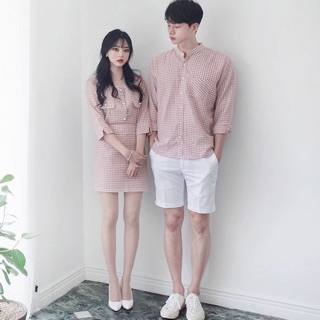 ［S～3XL］Korean Couples plaid shirt suit 情侣装春装夏季新款韩版气质你衣我裙女格子不一样的衬衫套装