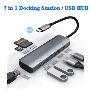 7 In 1 USB C HUB Type-C Docking Station with HDMI+USB C+2*USB 3.0+RJ45+SD+TF Universal Support Type-C PD Fast Charge
