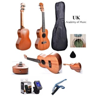 UK Concert Ukulele 24"Inch Professional Sapelle Wood+Bag,Ukulele Capo,Tuner,Pick