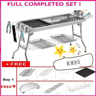 FULL COMPLETED SET Stainless Steel Barbecue BBQ Grill Portable Folding Home or BBQ Set Outdoor Camping