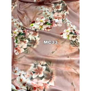 CLEARANCE Floral Print Moss Crepe 60 inches x 3.5 Meters Ironless Fabric Kain Tak Payah Gosok MC31-33 Blue Brown HTC