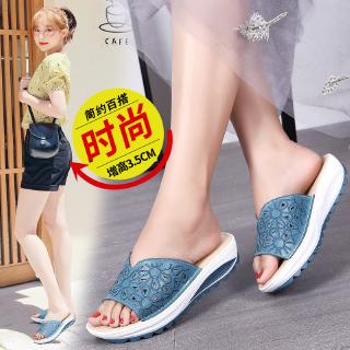 2020 New Sandals Printed Leather Ladies Slippers Non-slip Thick Bottom Wedge Student Beach Shoes