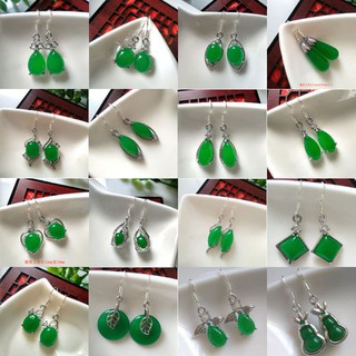 Malay jade water drop s925 sterling silver jade earrings Yang green jade pendant