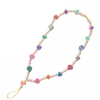 Fashion Colorful Heart Beaded Pearl Mobile Cell Phone Strap Lanyard