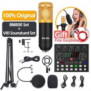 ⚡In Stock⚡BM 800 Mic with Free Earphones Microphone Condenser V8 Sound Card Recording For Radio Braodcasting Singing Recording KTV Karaoke Mic