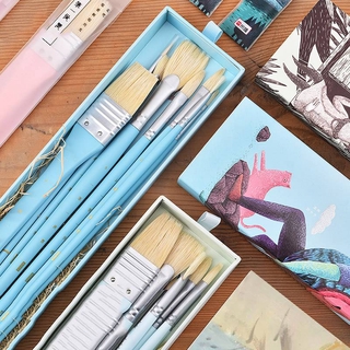MIYA 10pcs Professional Artist Paint Brush Set/ Acrylic Paint Tools/ Wooden Handle/ Bristle