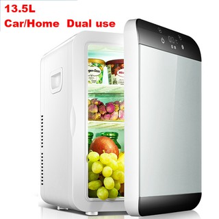 READY STOCK 13.5L Mini Car/Home Refrigerators Fridge Cooler Warmer Icebox 12V/220V Travel Household portable mini refrigerator that can adjust and display temperature With three-pin adapter plug Store breast milk meals fruits vegetables beverages cos (1)