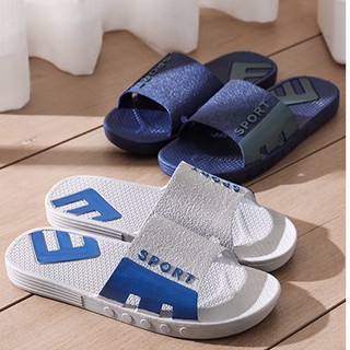 Ready stock home bathroom slippers male summer home indoor soft bottom non-slip heavy-bottomed word tow men's summer san