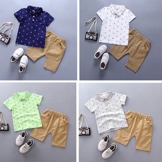 🔥 READY STOCK🔥Boys Suits Clothing Set Anchor Button Shirt Tops+Shorts Kids
