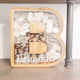 English Alphabet Piggy Bank Wooden Coin Money Saving Box Jar Coins Storage Box Desktop Ornament Home Decor Gifts