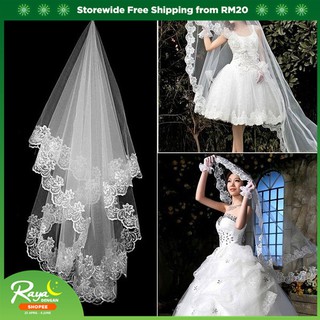 Elegant 1 Layer White Elbow Tulle Lace Edge Bride Wedding Bridal Long Veil