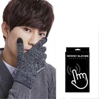 1 Pair Of Men Male Winter Warm Fleece Lined Thermal Knitted Gloves Touchscreen