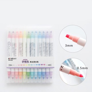 12Pcs/set 12-Candy color Double Headed Fluorescent Pen highlighter pen Key Markers Colour Drawing Mark Stationery
