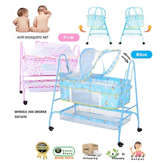Baby Portable Bassinet Swing Cradle Bed Rocking Cot With Mosquito Net & Basket