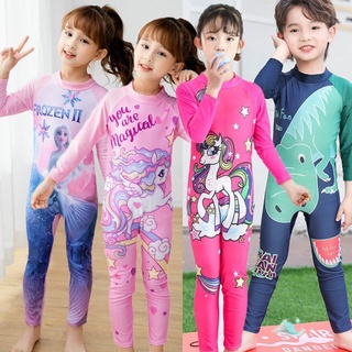 Kids Girl Boy Swimming Suit Swimwear Swimsuit Long Sleeves Frozen Pony Unicorn Baju Mandi Baju Renang Budak Kanak Kanak