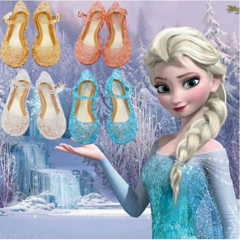 @willbond 4 Colors Frozen Elsa Shoes Jelly Sandals Shoes Cinderella Crystal Shoes for Girl