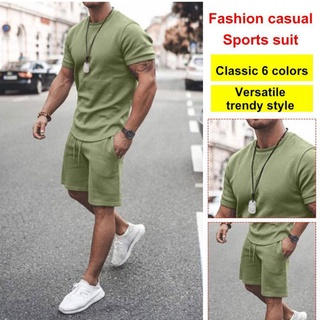 Pure Color Short-Sleeved Shorts Suit Men'S Sports And Leisure Suits