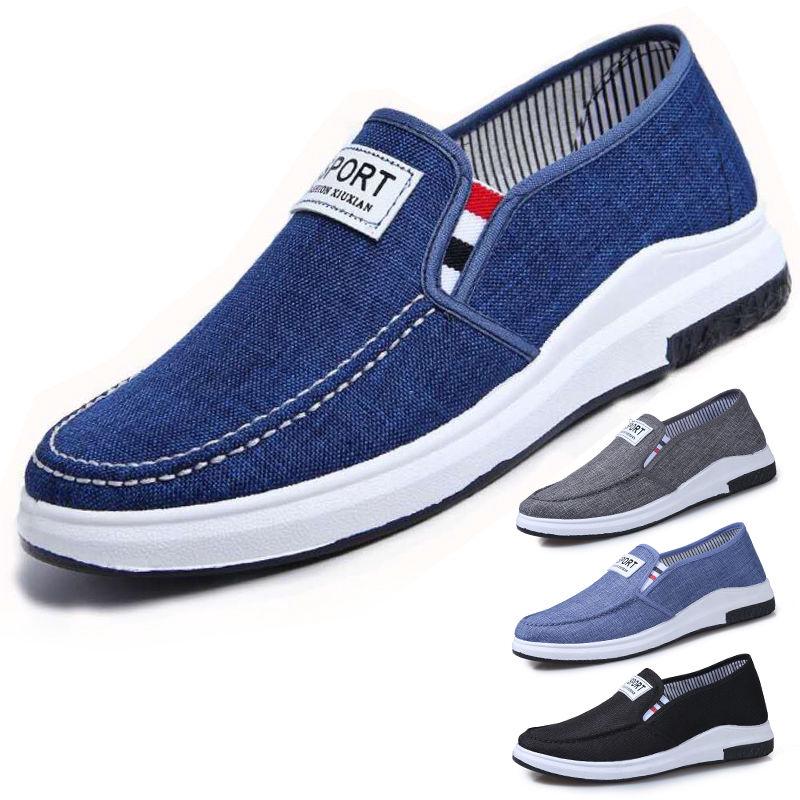 🔥Ready Stock🔥 old Beijing men's summer shoes denim canvas shoes flat shoes to help low slip resistant shoes daddy shoe