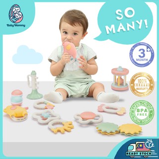🇲🇾ReadyStock Beiens Silicone Teether & Rattle Toys 6 in 1 / 8 in 1 / 10 in 1 With Storage Box