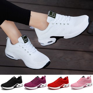 Fashion wedge women casual white sneakers shoes women Mesh Breathable Flat sports running shoes Kasut Sukan Wanita putih