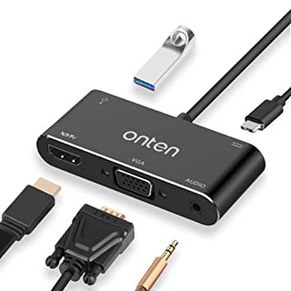 ONTEN-9573S USB C(Type C 3.1A) to HDMI/VGA/ AUDIO/USB3.0 HUB Adapter, 5-in-1 4K with PD Charger Converter