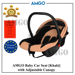 AMGO [ECE CERTIFIED] Baby Carrier Car Seat (Khaki Black) with Adjustable Sun Shade Canopy