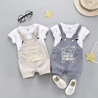 ☍∋0-1-2 years old male baby clothes summer conjoined suspenders suit costumes 3 to 6 months