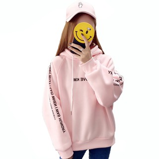 Letter Print Long Sleeve Large Size Korean Style Thicken Women Hoodies