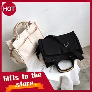 In stock Fashion 2020 new Korean version ins large capacity casual canvas bag multi-pocke