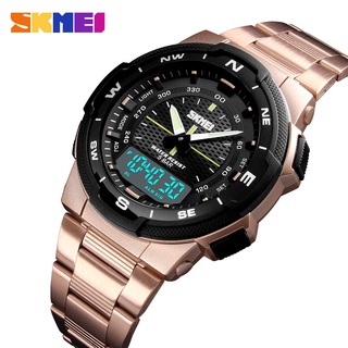 SKMEI Men's Dual Display watch Stainless Steel Sports Waterproof watches for men