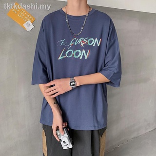 ❏❀Hong Kong style ins half-sleeved clothes men s wild short-sleeved T-shirt loose summer student personality printing five-point sleeve topMen's popular printed short sleeve T-shirt (1)